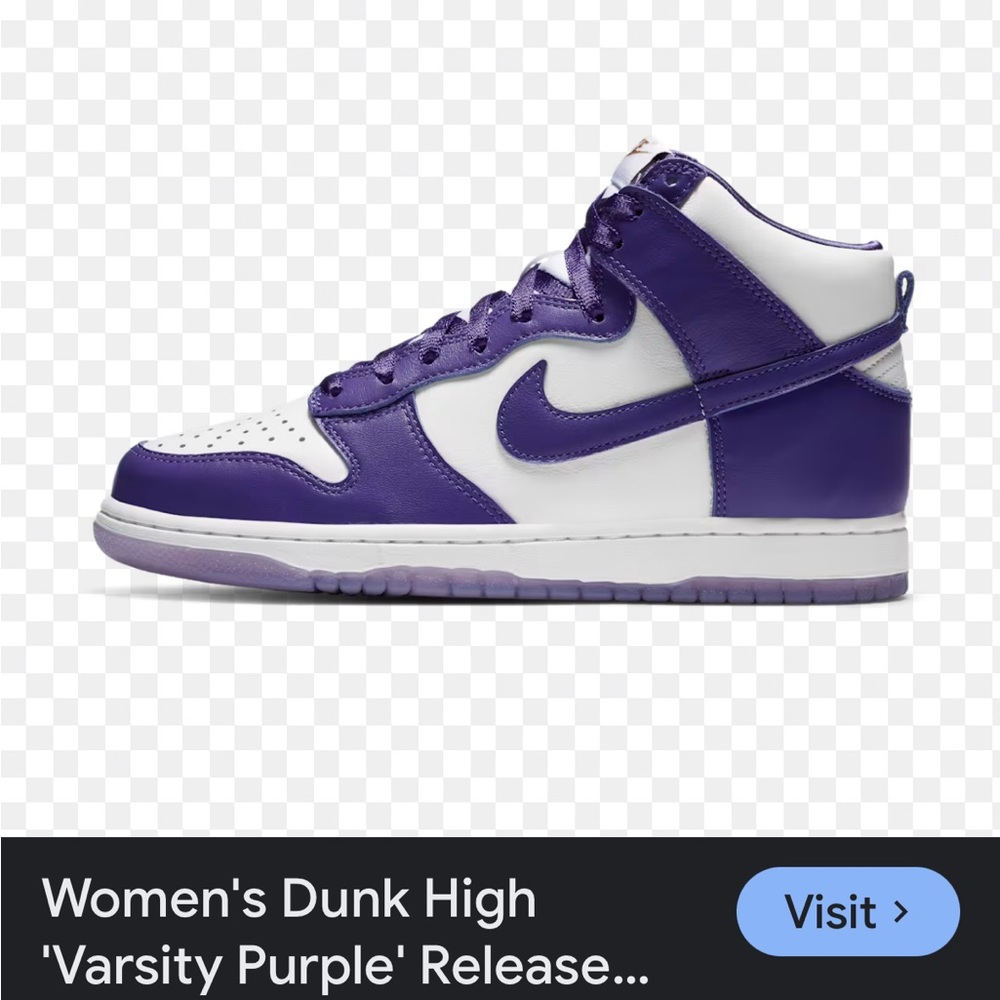 Nike Women's Purple & White Dunk High Varsity Satin Size 7